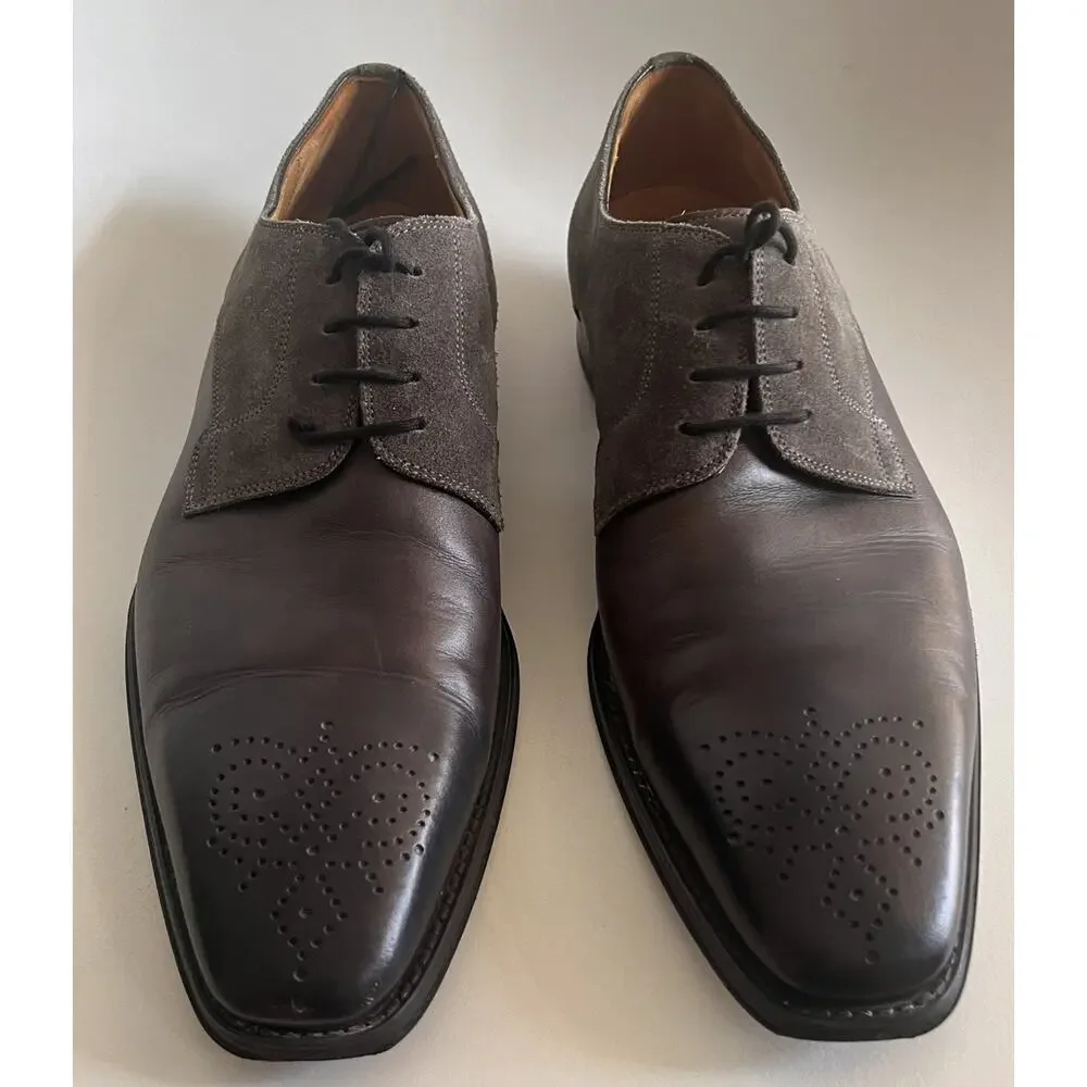 Magnanni 25142 Men's 11 EU 44 Gunmetal Leather Suede Brogue Derby Dress Shoes